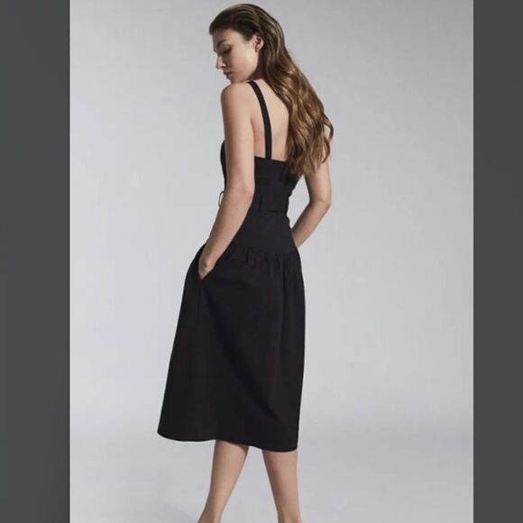NWT REISS Vita Stretch Cotton Blend Black Midi Dress - Picture 3 of 13